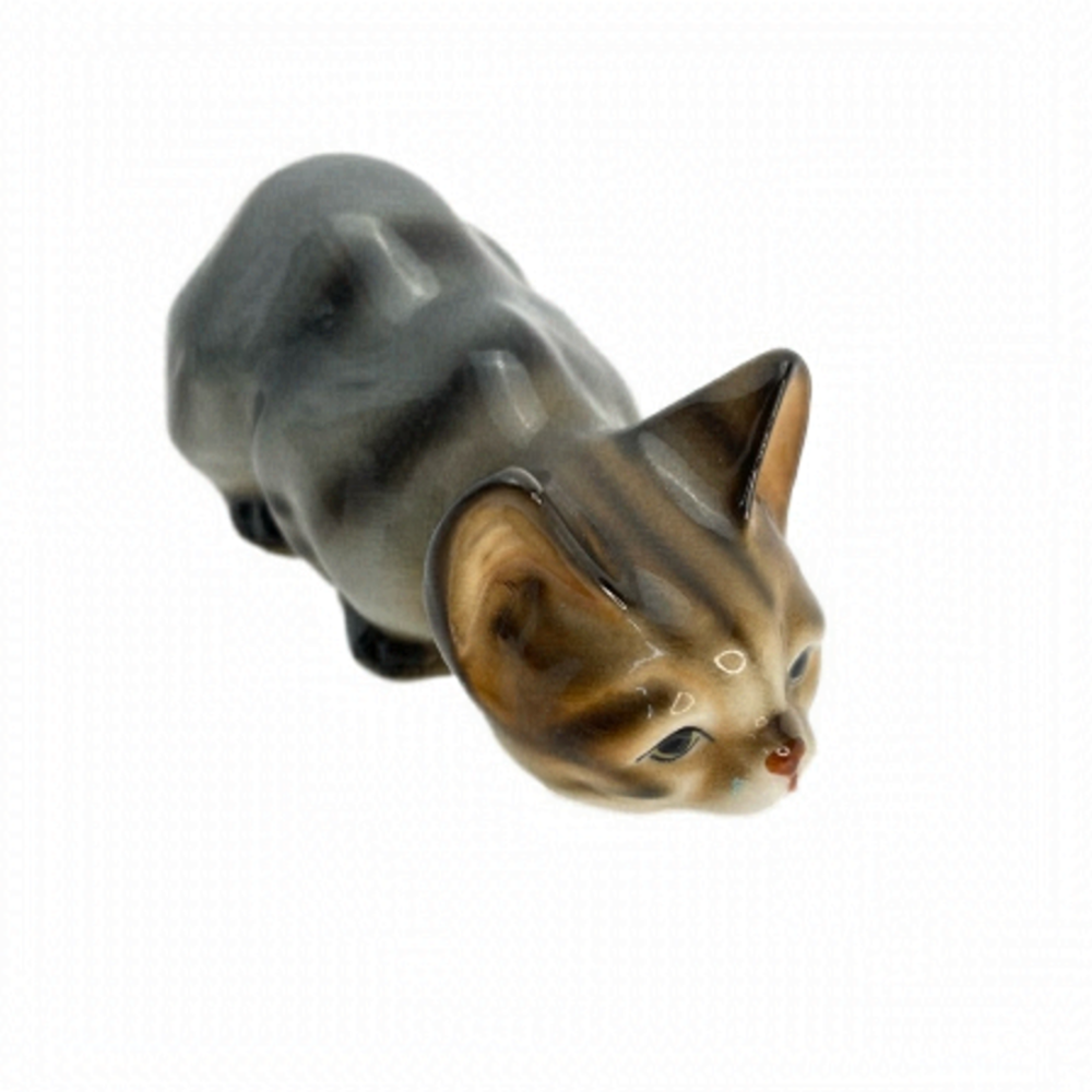 Vintage Small Ceramic Grey Cat Figurine